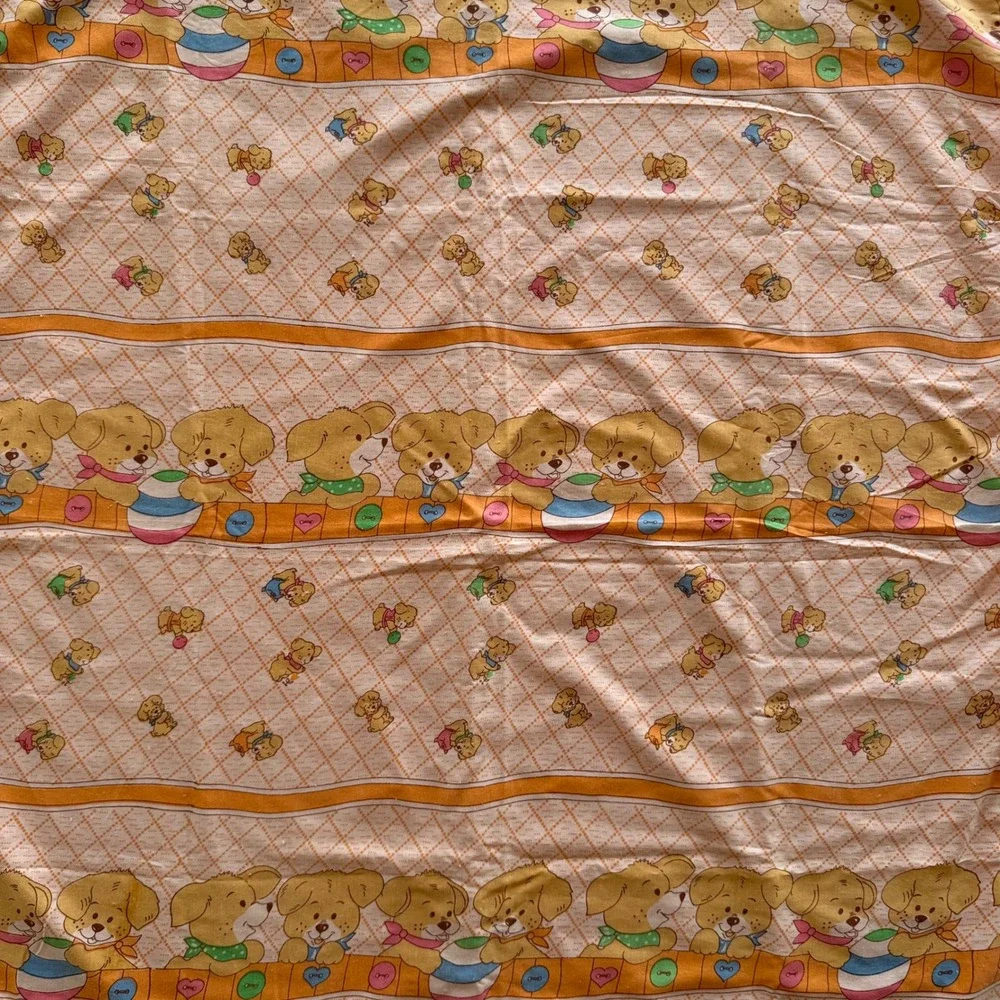Vintage Puppy Dog Nursery Receiving Blanket Orange Lace Trim Retro 35x40
